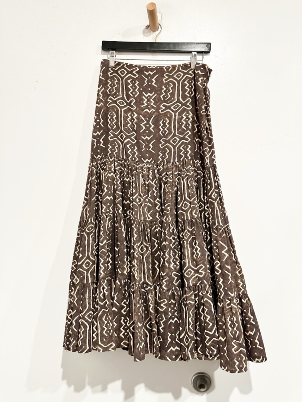 Norma Kamali Vintage 80's Mud Cloth Brown Printed Maxi Skirt Size 12